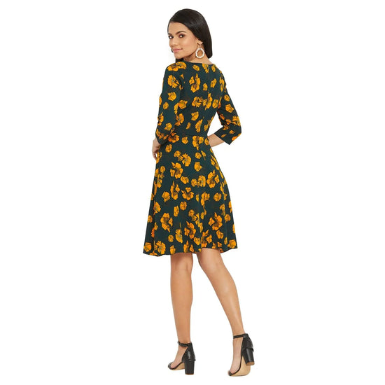 Adults-Women Green Floral Printed A-line Dress