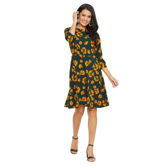 Adults-Women Green Floral Printed A-line Dress