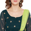 Adults-Women Dark Green Sun Emb. Dress With Attached Dupatta