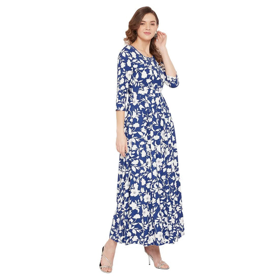 Adults-Women Blue & White Printed Maxi Dress