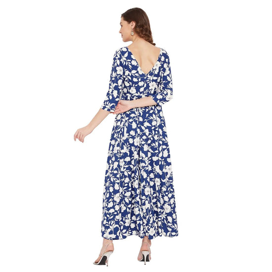 Adults-Women Blue & White Printed Maxi Dress