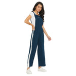 Adults-Women Solid Teal Dungarees With Side Stripes