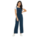 Adults-Women Solid Teal Dungarees With Side Stripes