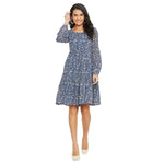 Adults-Women Blue Print Tiered A-Line Dress