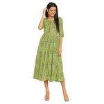 Adults-Women Green Printed Ethnic A-line Dress