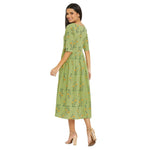 Adults-Women Green Printed Ethnic A-line Dress