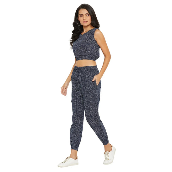 Women Printed Standard Navy Blue Jumpsuits & Sets