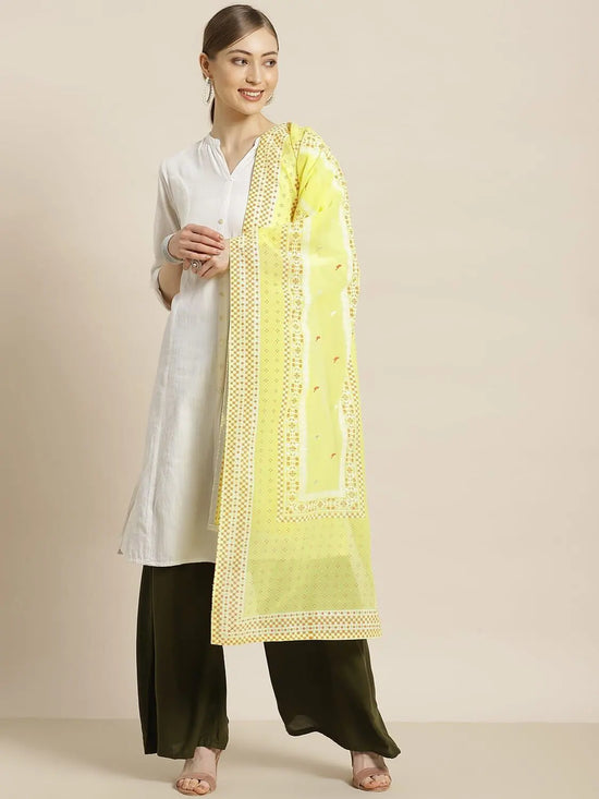 Juniper Yellow Georgette Printed Dupatta