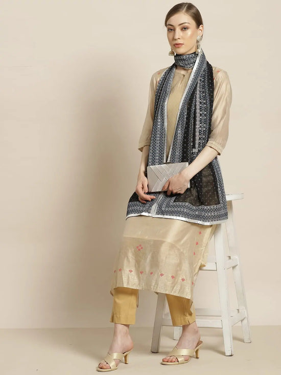 Juniper Black Georgette Printed Dupatta