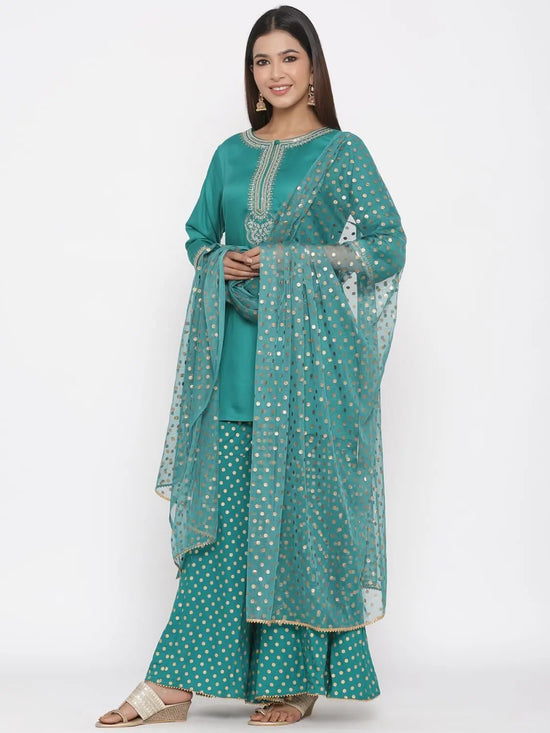 Juniper Green Net Polka Print Dupatta