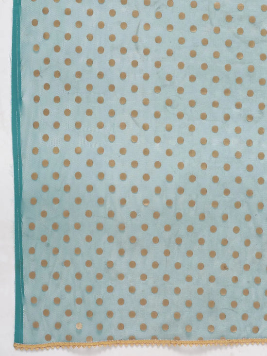 Juniper Green Net Polka Print Dupatta