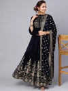 Juniper Navy Velvet Embellished Dupatta