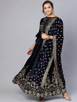 Juniper Navy Velvet Embellished Dupatta