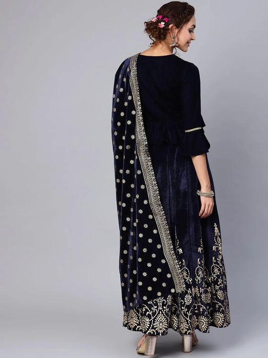 Juniper Navy Velvet Embellished Dupatta