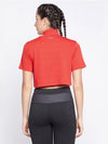 Clovia Comfort Fit Text Print Turtleneck Active Crop Top in Red