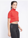 Clovia Comfort Fit Text Print Turtleneck Active Crop Top in Red