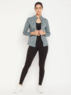 Women Solid Classic Grey High Neck Full Sleeve Jacket