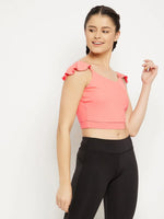 Clovia Comfort-Fit Active Crop Top in Soft Pink with Removable Pads