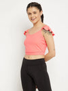 Clovia Comfort-Fit Active Crop Top in Soft Pink with Removable Pads