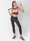 Clovia Comfort-Fit Active Geometric Print Crop Top in Maroon