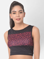 Clovia Comfort-Fit Geometric Print Active Crop Top in Black