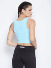 Clovia Snug Fit Active Crop Top with Twist Knot in Sky Blue