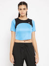 Clovia Comfort-Fit Active Cropped T-shirt in Light Blue with Yoke Panel