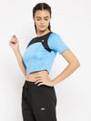 Clovia Comfort-Fit Active Cropped T-shirt in Light Blue with Yoke Panel