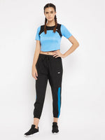 Clovia Comfort-Fit Active Cropped T-shirt in Light Blue with Yoke Panel