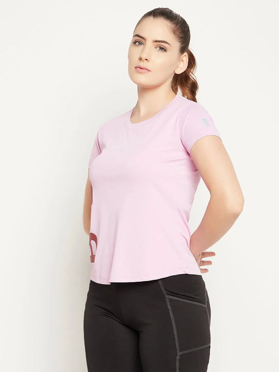 Clovia Quick Dry Text Print Sports T-shirt in Blush Pink