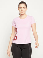 Clovia Quick Dry Text Print Sports T-shirt in Blush Pink