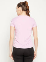 Clovia Quick Dry Text Print Sports T-shirt in Blush Pink