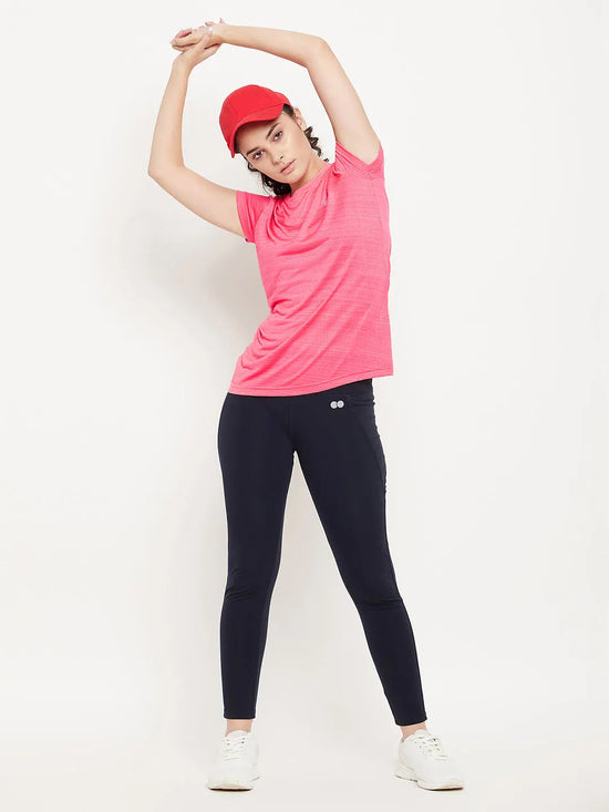 Clovia Comfort-Fit Active T-shirt in Salmon Pink