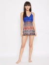 Clovia Print Me Pretty Babydoll in Blue - Lace & Georgette