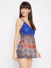 Clovia Print Me Pretty Babydoll in Blue - Lace & Georgette