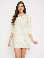 Clovia Classic Checks Short Night Dress in White - Rayon