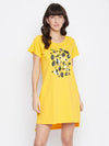 Clovia Emoji Print Short Night Dress in Yellow - 100% Cotton