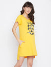 Clovia Emoji Print Short Night Dress in Yellow - 100% Cotton