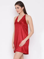 Clovia Chic Basic Halter Neck Babydoll in Maroon - Satin