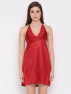 Clovia Chic Basic Halter Neck Babydoll in Maroon - Satin