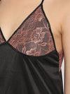 Clovia Satin Babydoll with Lacy Cups & Stylised Back In Black