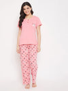 Clovia Butterfly Print Top & Pyjama in Peach Pink - 100% Cotton