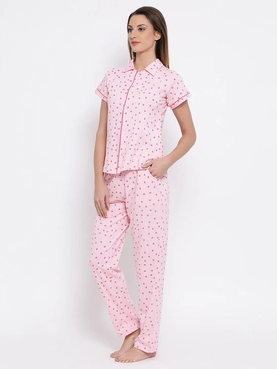 Clovia Cotton Base Strawberry Print Shirt & Pyjama