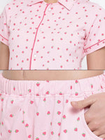 Clovia Cotton Base Strawberry Print Shirt & Pyjama