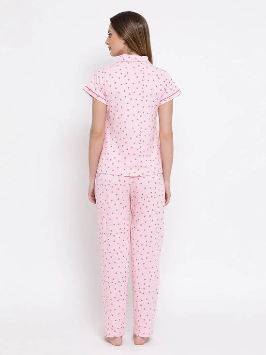 Clovia Cotton Base Strawberry Print Shirt & Pyjama