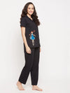 Clovia Cancer Print Button Me Up Shirt & Pyjama Set in Black - 100% Cotton