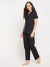 Clovia Cancer Print Button Me Up Shirt & Pyjama Set in Black - 100% Cotton