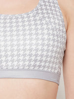 Clovia Medium Impact Padded Non-Wired Printed Sports Bra in Grey