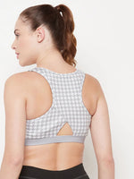 Clovia Medium Impact Padded Non-Wired Printed Sports Bra in Grey