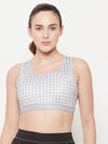 Clovia Medium Impact Padded Non-Wired Printed Sports Bra in Grey